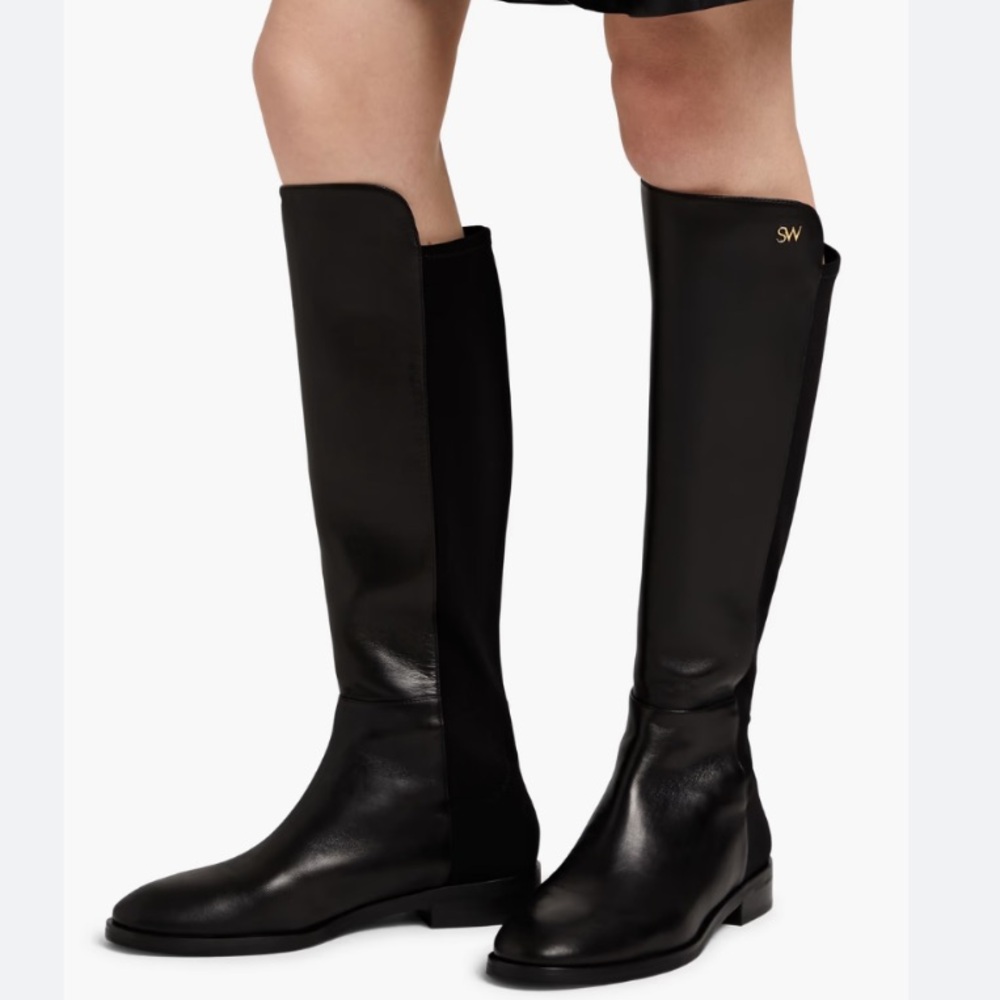 Stuart Weitzman Black Stretch Leather Riding Boots